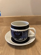 Vintage Arabia Large Cup And Saucer Sinilinta Blue Bird Design Made In Finland