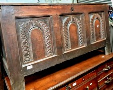 17th Century Antique Large English Oak Carved Panelled Coffer/Dowry Chest-🆓Dlvy