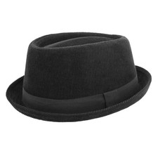 Corduroy Black Pork Pie Hat in