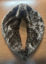 CADARI London Faux Fur Warm Brown Animal Leopard Print Scarf Collar Silky Lining