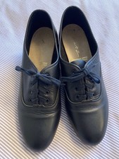 Katz Mid Cuban Heel Black Leather Lace Up Elegant Tap Shoes Size 6.5