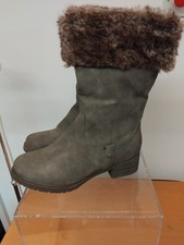 Pavers Grey Faux Suede ,fur Lined,faux Fur Topped Ladies Boots Size 40 VGC