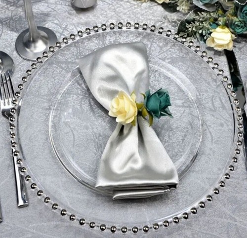Silver glass beaded charger - silver,