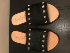 NEW French Sole Flat Sandals Shoes - Size 3 (EU 36) - Black real ponyskin & stud