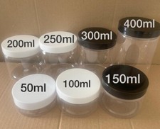 50ml 100ml 150ml  200ml  250ml 300 & 400ML PET PLASTIC JARS LIDS PET TUB UK