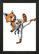 Red panda bear karate framed - panda,