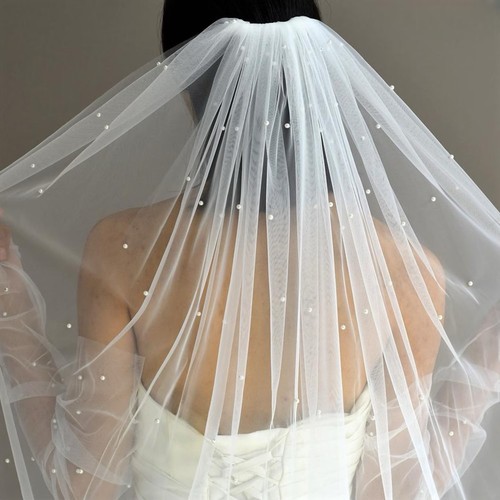 White pearl bridal veil - pearl,