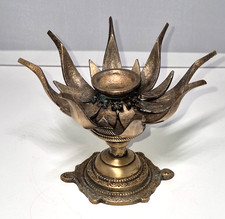 Handmade Brass Lotus Flower Puja oil or Diya lamp / candle stand on Turtle Base