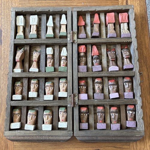 Folk art chess set pieces - art,