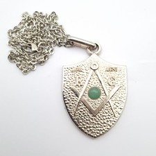 Masonic Medallion AOR AGNI Square & Compass In Shield Pendant On Long Chain