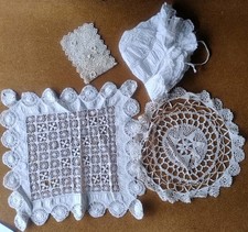 Vintage Handmade Lace/Tatting. Baby Christening Bonnet, Calling Card Pouch
