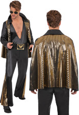 Elvis Black Jumpsuit Rock n Roll 50s Celebrity Fancy Dress Costume Mens Elvis