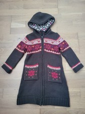 Knitted Longline Fairisle Zip Up Hooded Cardigan 4-5 Years
