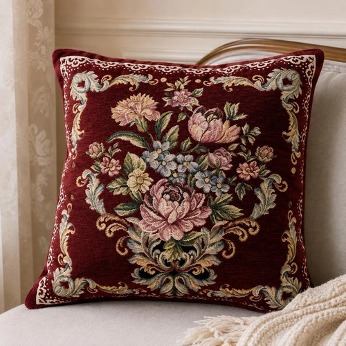 Burgundy floral velvet pillow - burgundy,