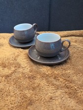 Pair DENBY GREYSTONE TEA CUPS AND SAUCERS 