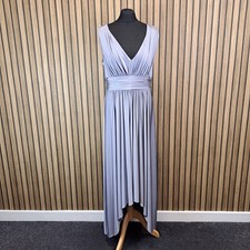 Biba Evening Maxi Dress 16 Silver Flare Stretch Party Prom Dip Hem