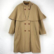 Cape Coat Womens 14 Tan Brown Beige Camel Twill Double Breasted Overcoat Trench