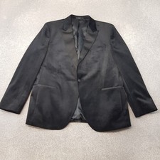 M&S Mens Jacket 46R Black Velvet Tuxedo Smoking Blazer Slim Fit Dinner Cigar