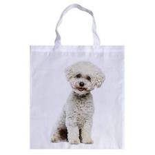 Tote bag with Dog artwork and long handle (satin white)