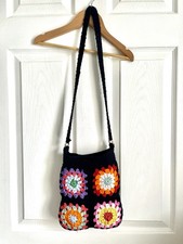 Hand Crocheted Tote Bag 100% Cotton Boho Granny Square Style