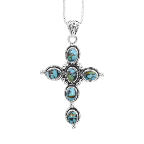 Turquoise cross necklace - turquoise,