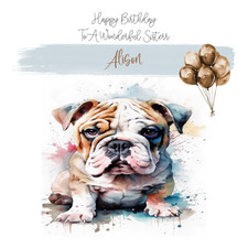 personalised sister birthday cards female aunty niece cousin daughter bulldog