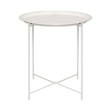 1x Matt White Round Steel Tray Table Living Room Sofa Side End Coffee Tables