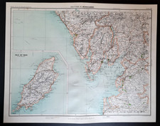 Antique 1898 Map - Morecambe Bay - Isle of Man - Lancaster - Kendal - Windermere