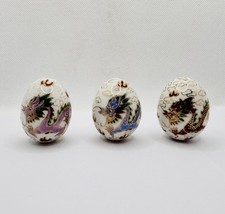 Vintage Handpainted Porcelain Chinese Dragon Eggs x 3 - 2”