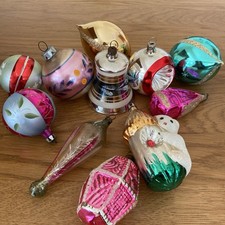 Vintage Glass Christmas Baubles Multi Coloured X11