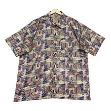 Apple Thai Silk Shirt Mens XL Short Sleeve Aztec Abstract Print VGC