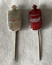 2 Vintage '60s BENEGAS Dutch Gas Fuel Tin Plate Badge Advertising #F2-426