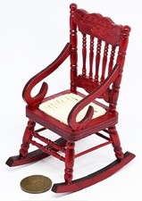 Dolls House Rocking Chair Wooden Mahogany With Cloth Seat 1:12 Scale 114 tumdee