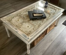 Vintage Style Whitewashed Indian door  Panel Coffee Table Jali Mango solid wood 