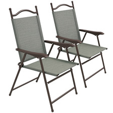 Outsunny Folding Chairs Set, Breathable Mesh Fabric Seat, Dark Grey