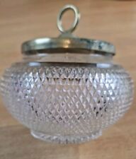 Vintage Circular Cut Glass Preserve Jar and cover with silver plated lid Marked