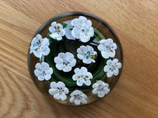 Glass Paperweight With White Flowers