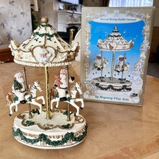 Vintage Musical Moving Double Carousel Regency Fine Arts Christmas Santas 2000