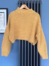 Topshop Chunky Knit Jumper 10 Yellow Cream Y2K Indie Boho Grunge Crop Sweater