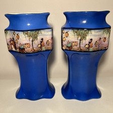 Lancaster & Sons Hanley England Art Deco Vintage 1920s Pair Colbolt Blue Vases