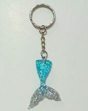Shimmery Blue & Silver Mermaid Tail Resin Keyring 