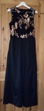 Women’s Christmas Party Gold Sequin Mesh Jumpsuit Wide Leg Pockets OneSize 12/14
