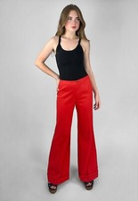 70's Vintage Red Cotton High Rise Ladies Flared Retro Groovy Trousers