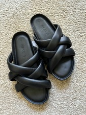 Girls Slip On Sliders Sandles Leather Black Next Size 2