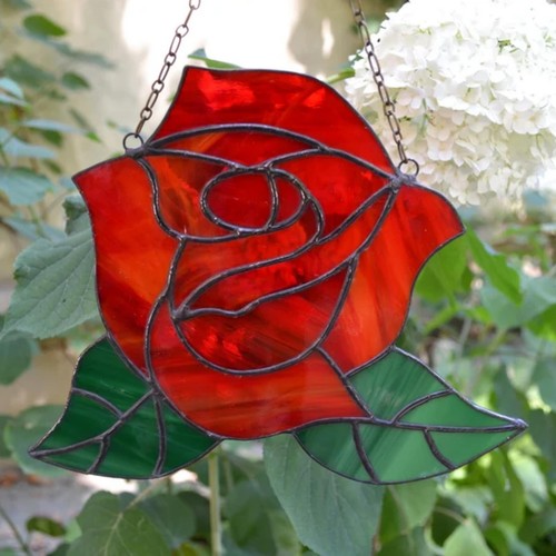 Red rose stained - red, glass