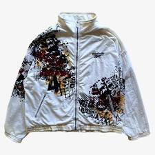 Vintage 90s Men's Reebok Abstract White Track Jacket, Windbreaker 80s Football