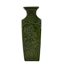 Bretby Vase, Tall Green Moulded Floral , 13.25 Inches
