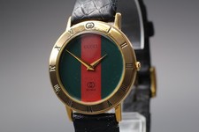 New Battery  Vintage GUCCI 3001M Red & Green Sherry Line 33mm Quartz Men's Watch