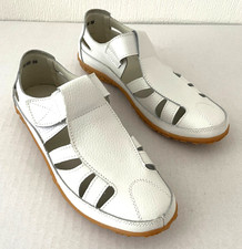 White Leather Sandals Flat Casual Pumps Comfort Jesus Shoes Size 6 39 Hook n Loo