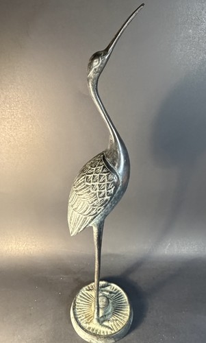 Vtg metal heron statue - metal,